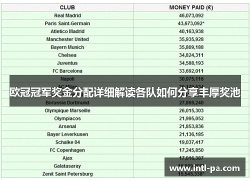 欧冠冠军奖金分配详细解读各队如何分享丰厚奖池