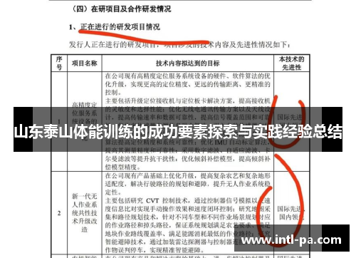 山东泰山体能训练的成功要素探索与实践经验总结
