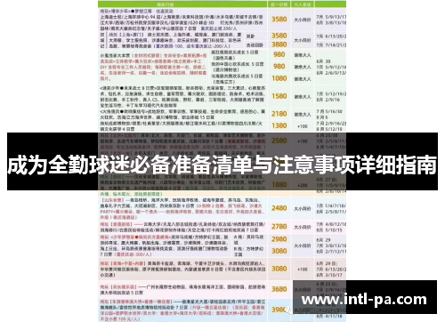 成为全勤球迷必备准备清单与注意事项详细指南