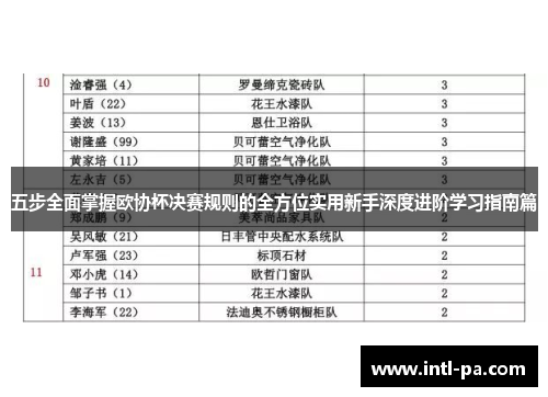 五步全面掌握欧协杯决赛规则的全方位实用新手深度进阶学习指南篇