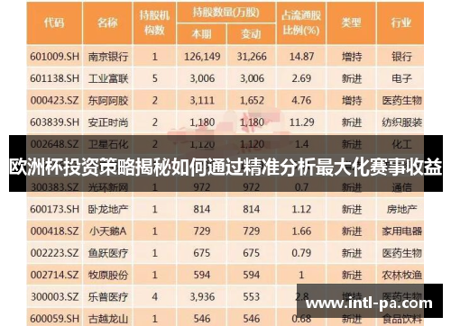 欧洲杯投资策略揭秘如何通过精准分析最大化赛事收益