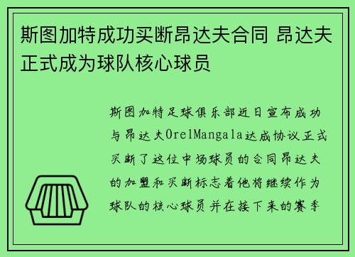 斯图加特成功买断昂达夫合同 昂达夫正式成为球队核心球员